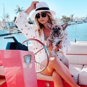 Zara polka dot tan & white button up long sleeve